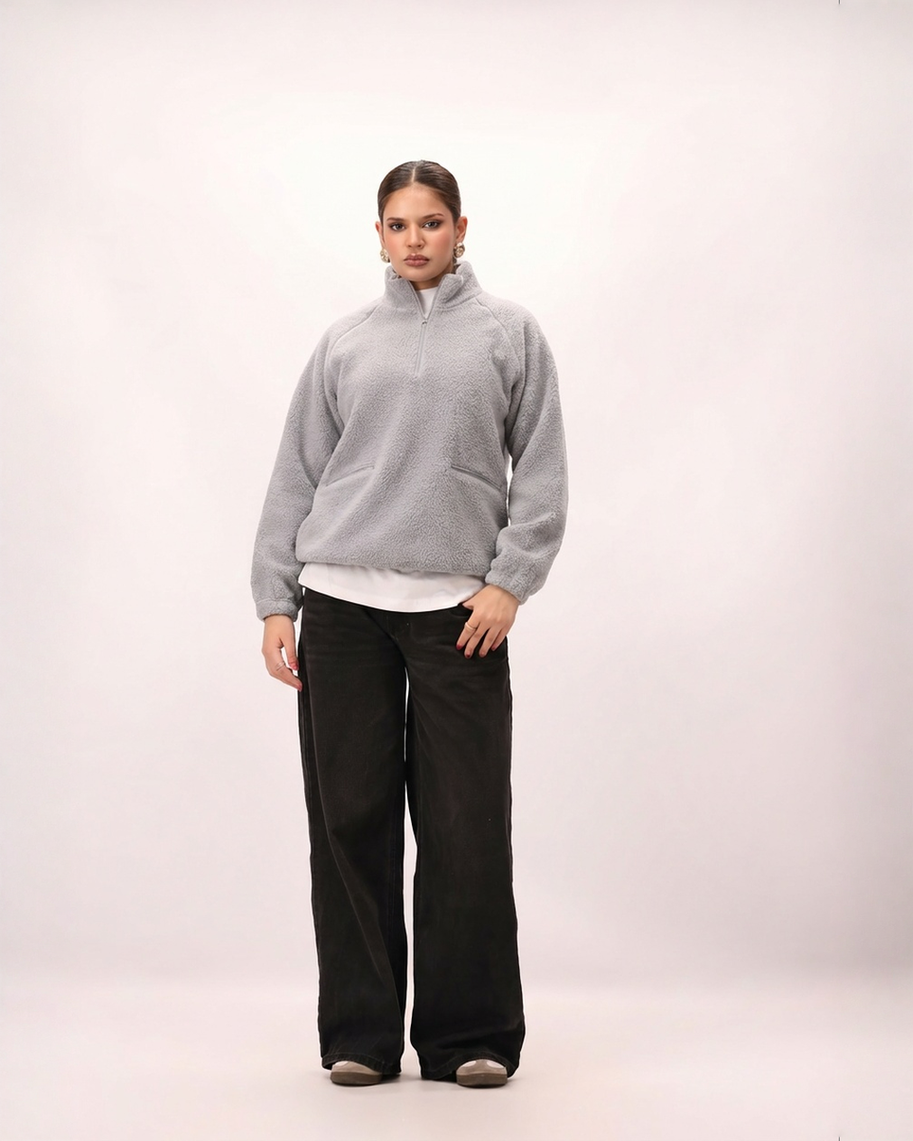 Sherpa Mock Neck ¼-Zip Unisex – Silver Frost