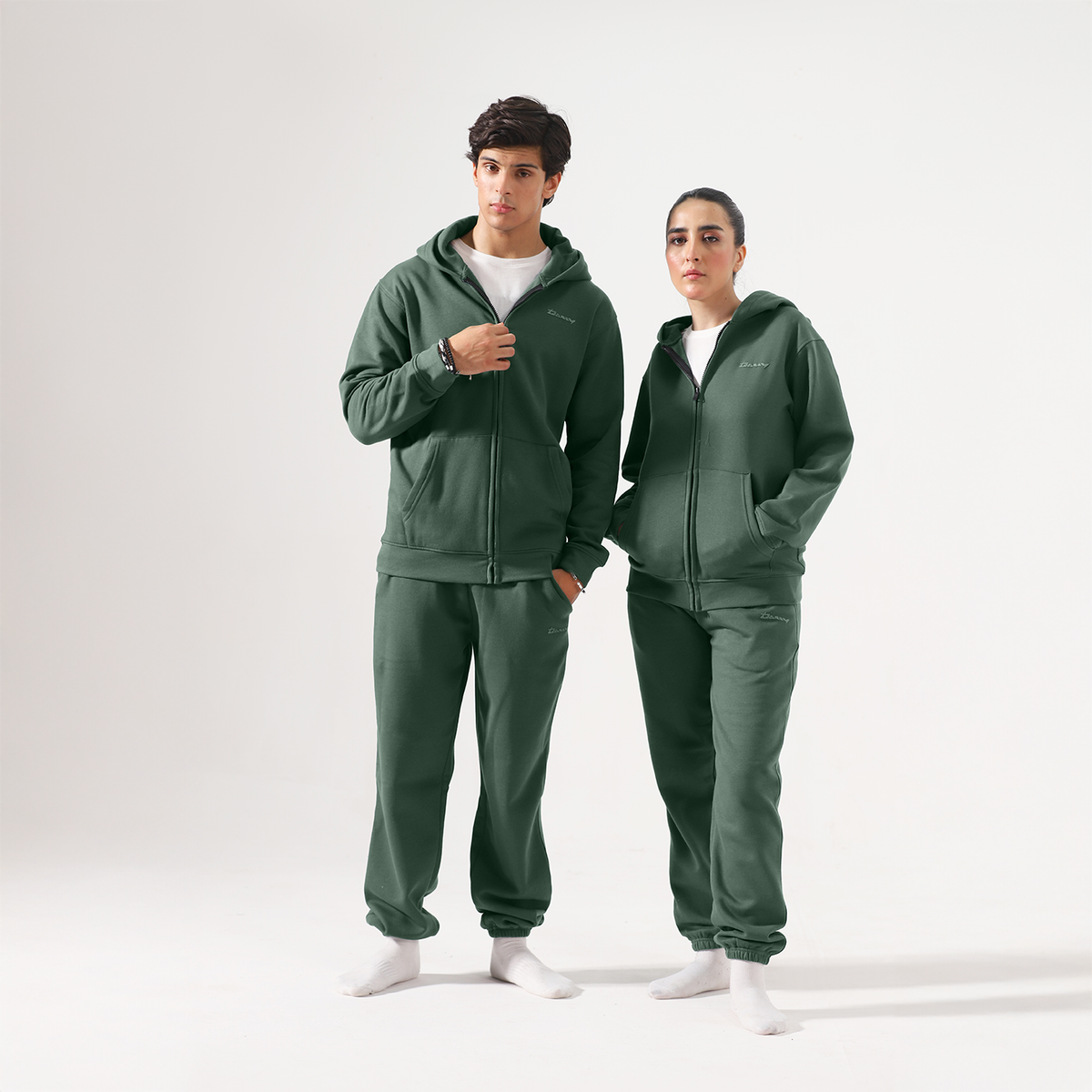 Green Zipper Fleece Unisex Co-ord Set