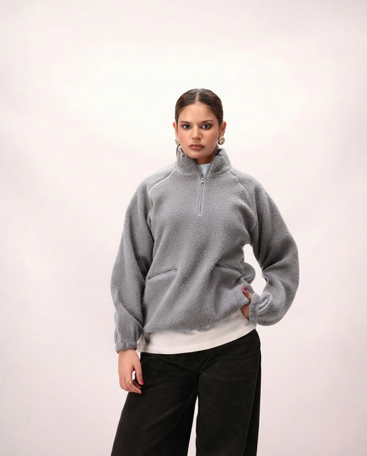 Sherpa Mock Neck ¼-Zip Unisex – Silver Frost