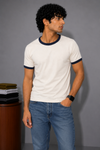 TNY Signature Unisex Ringer Tee – Cream/Navy