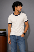TNY Signature Unisex Ringer Tee – Cream/Navy