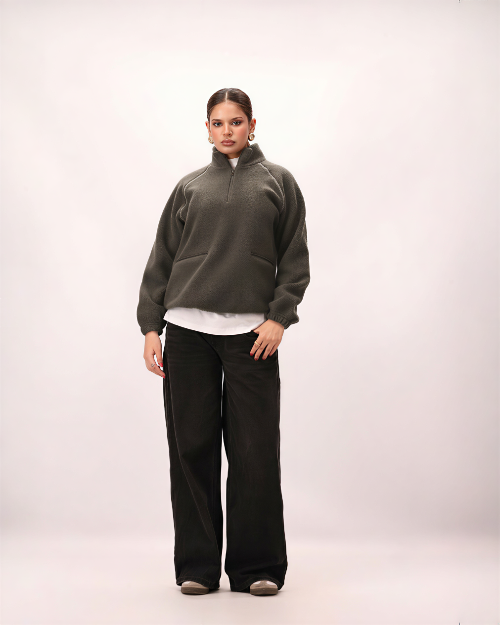 Sherpa Mock Neck ¼-Zip Unisex – Moss Grey