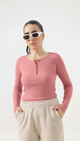 Salmon Long Sleeve Ribbed Henley